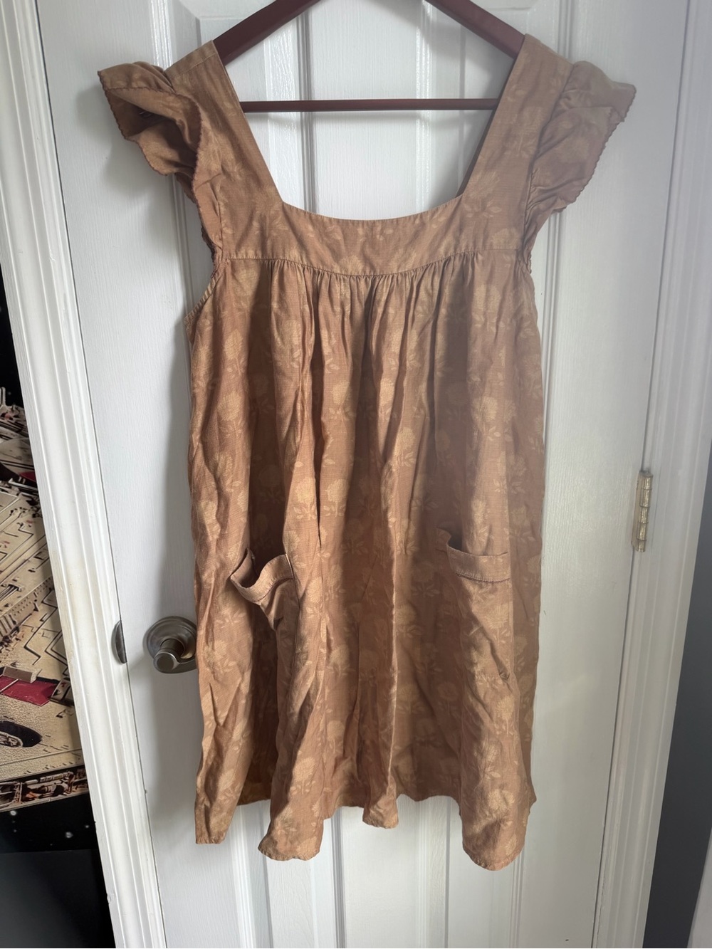 Christy Dawn Tan Brown Floral Jacquard Square-Neck Pocket Tunic Medium-flaw